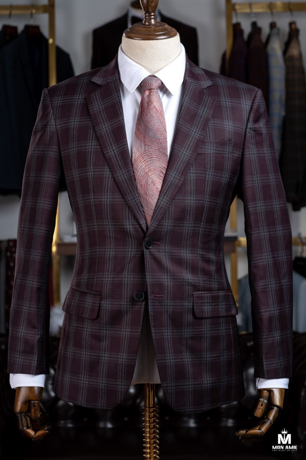 Grey Plaid On Plum Suit 